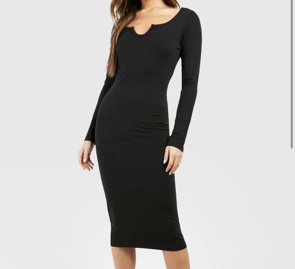 Vestido de manga comprida com decote notch 