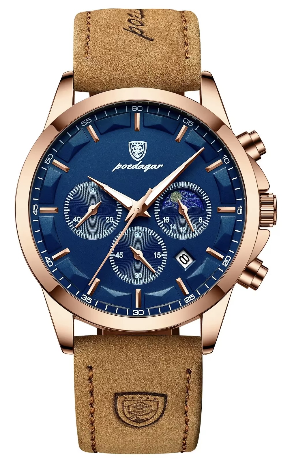 Relógio Poedagar em bracelete de cabedal